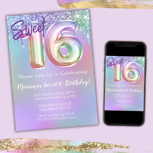 Invitation Fête d'anniversaire Sweet 16 Paillettes Rose Viole