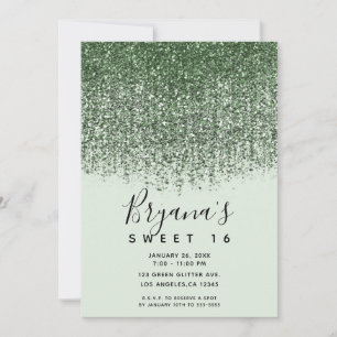 Invitation Fête d'anniversaire Sweet 16 Paillettes Vertes Éti