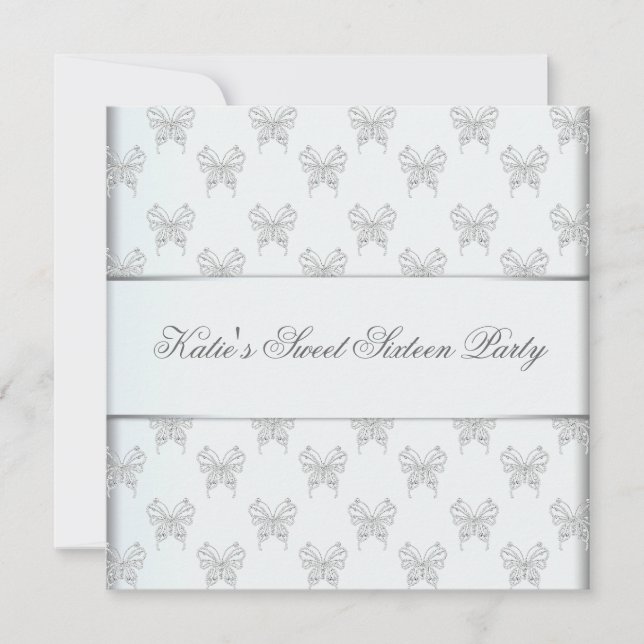 Invitation Fête d'anniversaire Sweet 16 Papillon Blanc (Devant)