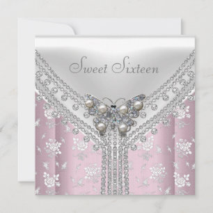 Invitation Fête d'anniversaire Sweet 16 Papillon blanc floral