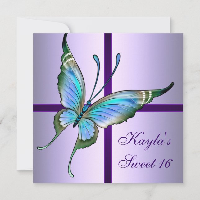 Invitation Fête d'anniversaire Sweet 16 Papillon sarcelle Vio (Devant)