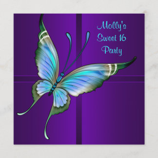 Invitation Fête d'anniversaire Sweet 16 Papillon sarcelle Vio