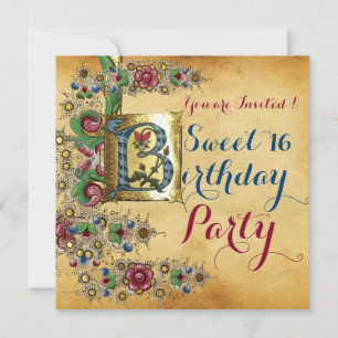 INVITATION FÊTE D'ANNIVERSAIRE SWEET 16 PARCHEMIN FLORAL ANTI