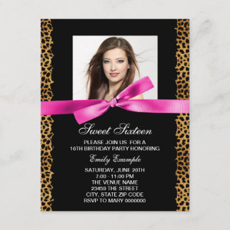 Invitation Fête d'anniversaire Sweet 16 Photo Léopard Rose Ch