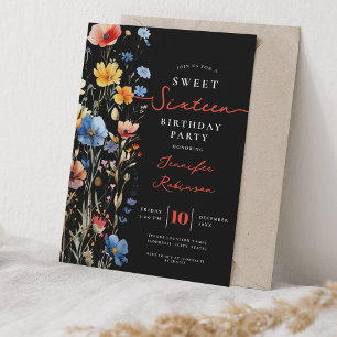 Invitation Fête d'anniversaire Sweet 16 Prairie de fleurs sau