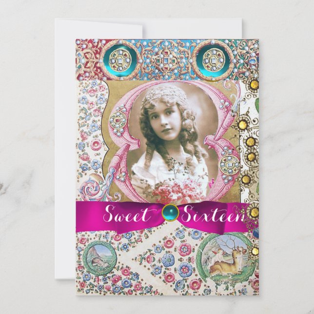 INVITATION FÊTE D'ANNIVERSAIRE SWEET 16 PRINCESSE ,GEMMES FLO (Devant)