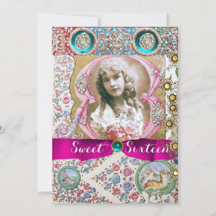 INVITATION FÊTE D'ANNIVERSAIRE SWEET 16 PRINCESSE ,GEMMES FLO
