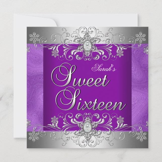 Invitation Fête d'anniversaire Sweet 16 Purple Silver Diamond (Devant)