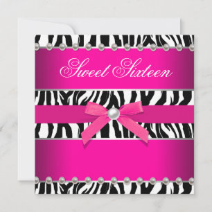 Invitation Fête d'anniversaire Sweet 16 rayée rose chaud