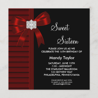 Invitation Fête d'anniversaire Sweet 16 Red Bow