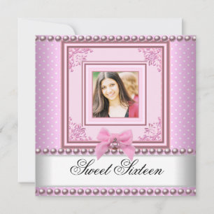 Invitation Fête d'anniversaire Sweet 16 Rose Blanc Perle Phot