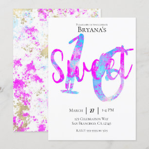 Invitation Fête d'anniversaire Sweet 16 Rose Bleu Guimauve
