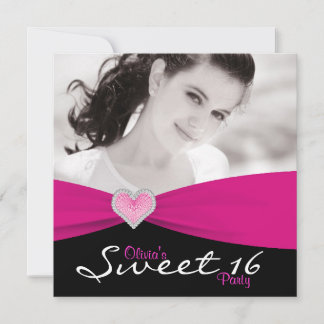 Invitation Fête d'anniversaire Sweet 16 Rose Chaud Noir