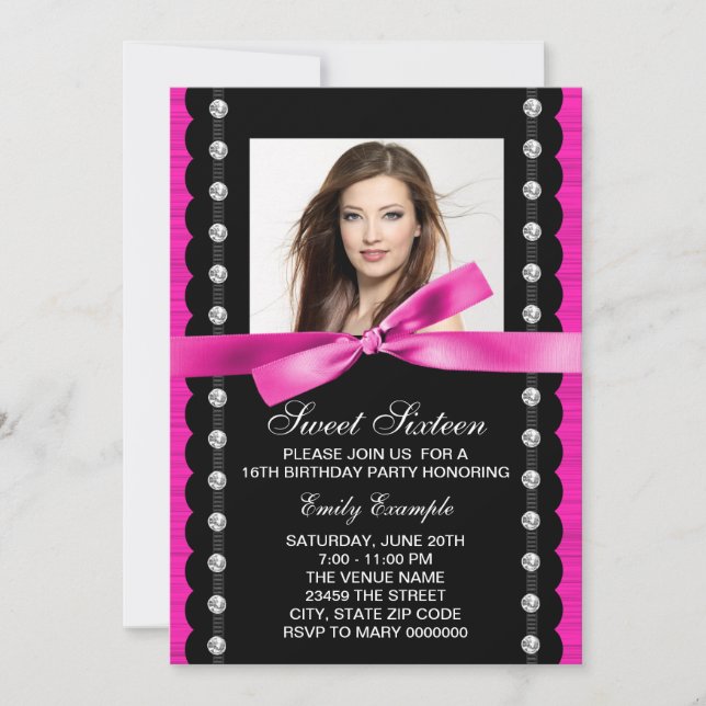 Invitation Fête d'anniversaire Sweet 16 Rose Chaude Photo (Devant)