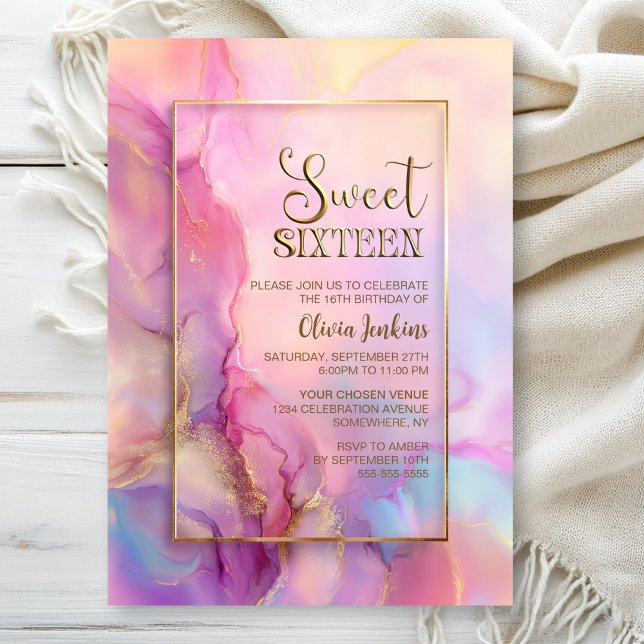Invitation Fête d'anniversaire Sweet 16 rose et or (Créateur téléchargé)