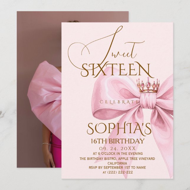 Invitation Fête d'anniversaire Sweet 16 Rose Glam Moderne (Devant / Derrière)