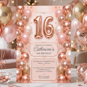 Invitation Fête d'anniversaire Sweet 16 Rose Gold Rose Élégan