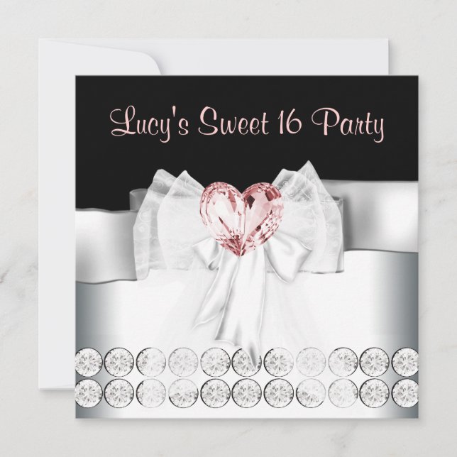 Invitation Fête d'anniversaire Sweet 16 rose noir (Devant)