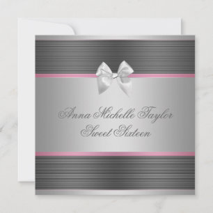 Invitation Fête d'anniversaire Sweet 16 Rose Noir Argent