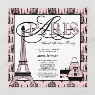 Invitation Fête d'anniversaire Sweet 16 Rose Noir Paris