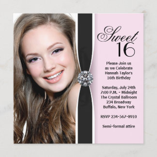 Invitation Fête d'anniversaire Sweet 16 Rose Noir Photo