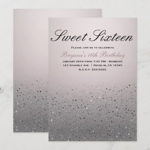 Invitation Fête d'anniversaire Sweet 16 rose poudré pailleté