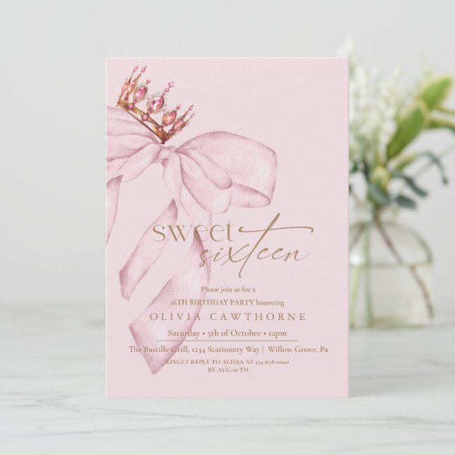 Invitation Fête d'anniversaire Sweet 16 rose tendre (Debout devant)