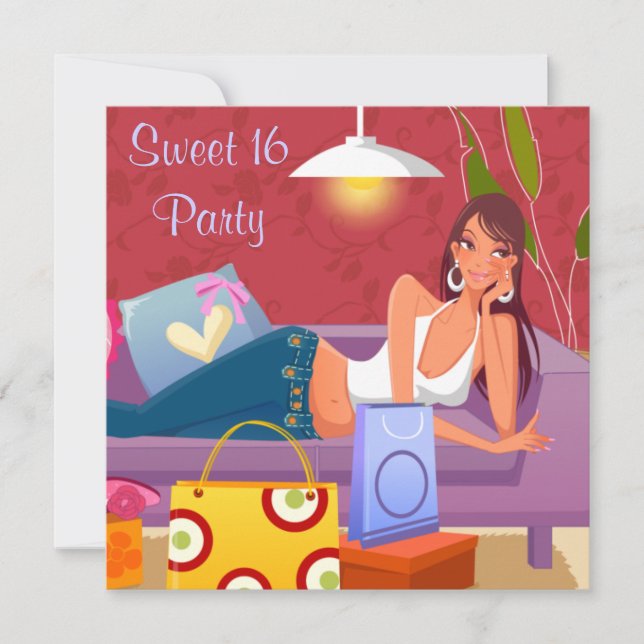 Invitation Fête d'anniversaire Sweet 16 Rouge Violet (Devant)