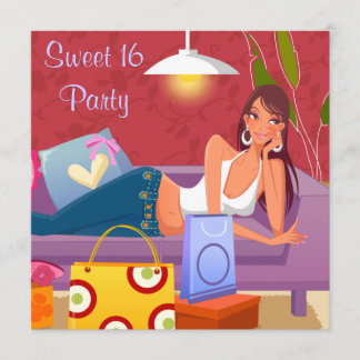 Invitation Fête d'anniversaire Sweet 16 Rouge Violet
