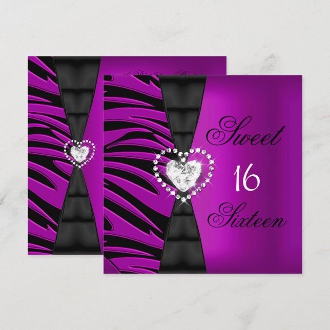 Invitation Fête d'anniversaire Sweet 16 seize ans rose prune  (Devant / Derrière)