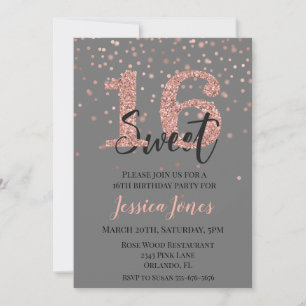 Invitation Fête d'anniversaire Sweet 16 Seize ans Strass Rose