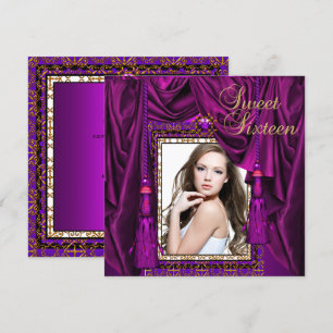 Invitation Fête d'anniversaire Sweet 16 seize ans violet or