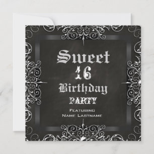 Invitation Fête d'anniversaire Sweet 16 Tableau noir antique 