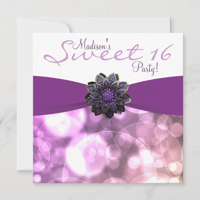 Invitation Fête d'anniversaire Sweet 16 Violet (Devant)