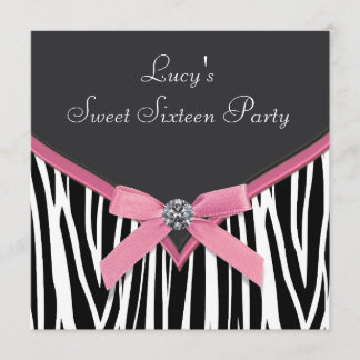 Invitation Fête d'anniversaire Sweet 16 Zèbre Rose