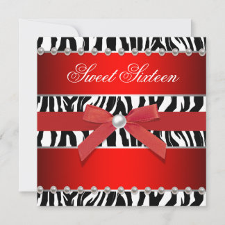 Invitation Fête d'anniversaire Sweet 16 Zèbre Rouge