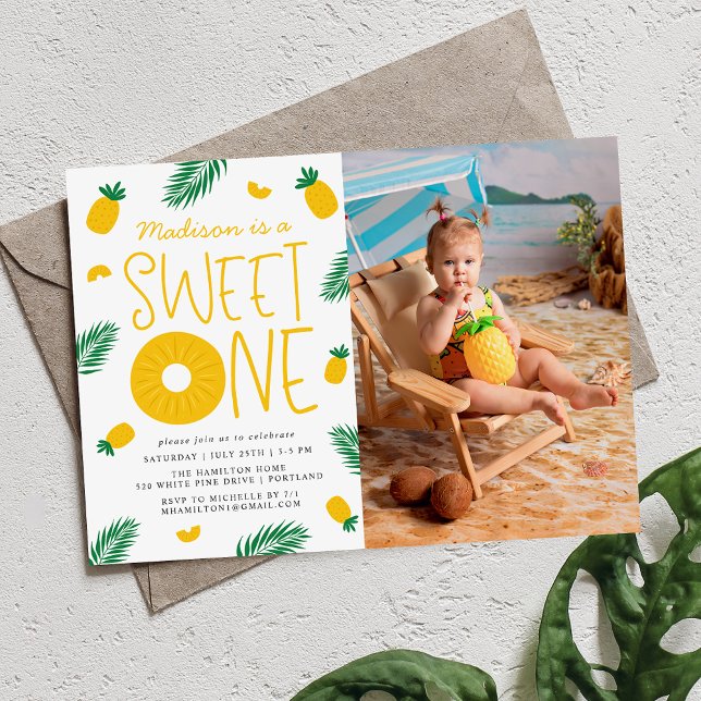 Invitation Fête d'anniversaire Sweet One Ananas 1 an (Créateur téléchargé)