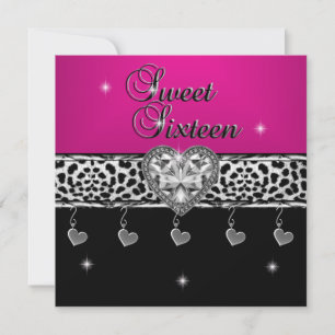 Invitation Fête d'anniversaire Sweet Sixteen 16 ans Léopard R