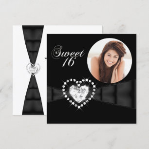 Invitation Fête d'anniversaire Sweet Sixteen 16 Photo Noir