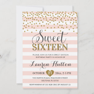 Invitation Fête d'anniversaire Sweet Sixteen Chic Rose Pâle O