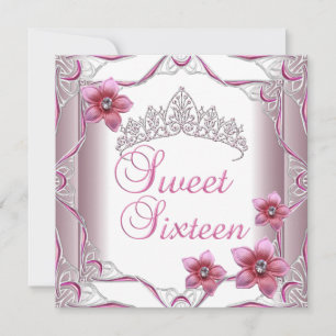 Invitation Fête d'anniversaire Sweet Sixteen Couronne rose Sw