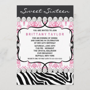 Invitation Fête d'anniversaire Sweet Sixteen Damassé Rose Zèb