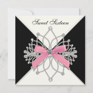 Invitation Fête d'anniversaire Sweet Sixteen Diamants Rose No