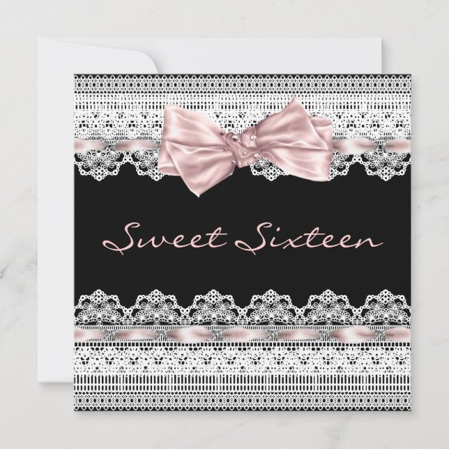 Invitation Fête d'anniversaire Sweet Sixteen en dentelle blan (Devant)