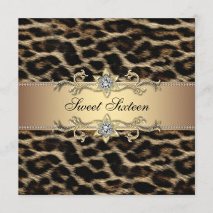 Invitation Fête d'anniversaire Sweet Sixteen Léopard