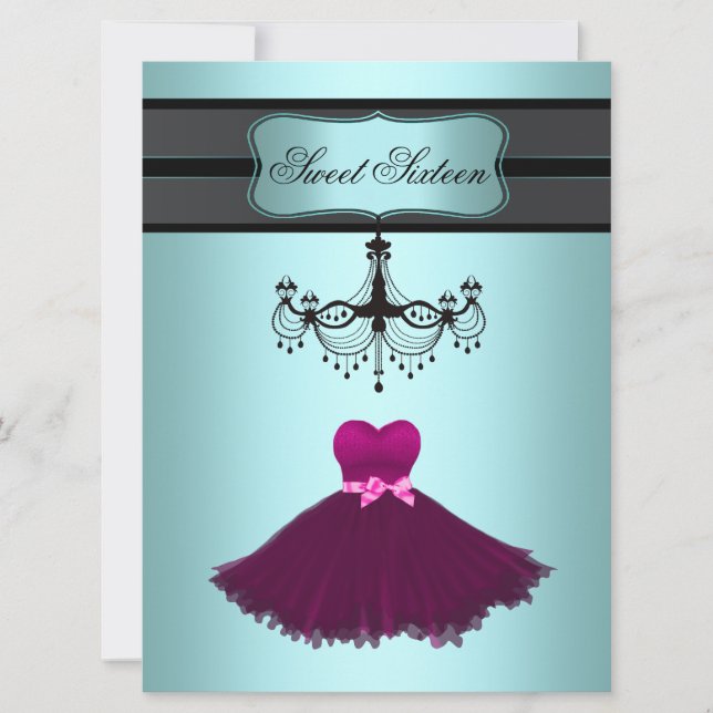 Invitation Fête d'anniversaire Sweet Sixteen lustre bleu sarc (Devant)