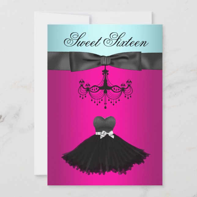 Invitation Fête d'anniversaire Sweet Sixteen lustre bleu sarc (Devant)