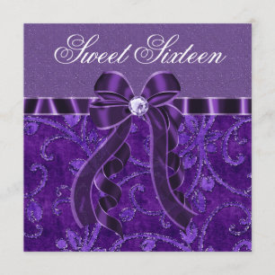 Invitation Fête d'anniversaire Sweet Sixteen Pailleté Violet 