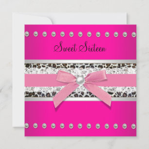 Invitation Fête d'anniversaire Sweet Sixteen Rose Chaud Léopa