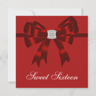 Invitation Fête d'anniversaire Sweet Sixteen Rouge Cerise
